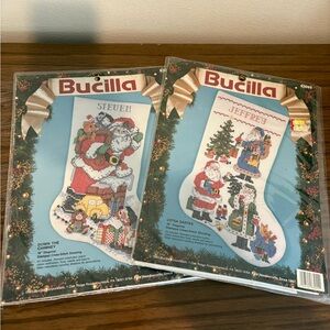 NEW Vintage 1993 Bucilla Cross Stitch Christmas Down the Chimney / Lotsa Santas